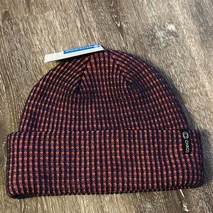 Chaos Knit Fold Over Beanie - Navy, Orange and Purple